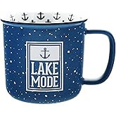 Pavilion Gift Company - Lake Mode Ceramic 18-ounce Mug, Blue with Speckled Finish, Durable Thick Walled Camping Style Coffee Cup, Campfire Mug, Summer Kitchen Decor, 1 Count