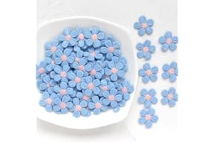 FJTANG 50pcs Mini Daisy Flowers Embroidered Sew On Applique Floral Lace Patch Milk Fiber Sewing Trims Clothes Wedding Dress Craft DIY (Blue)