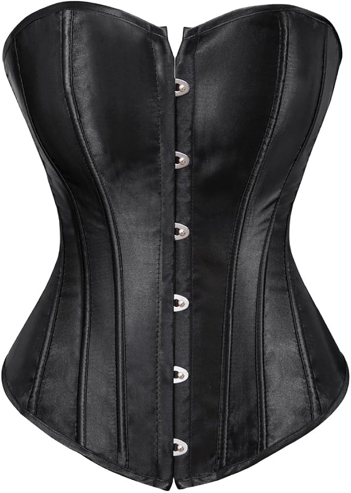 Women's Bustier Corset Top Sexy Lingerie Sets Black Satin Waist Cincher: Clothing