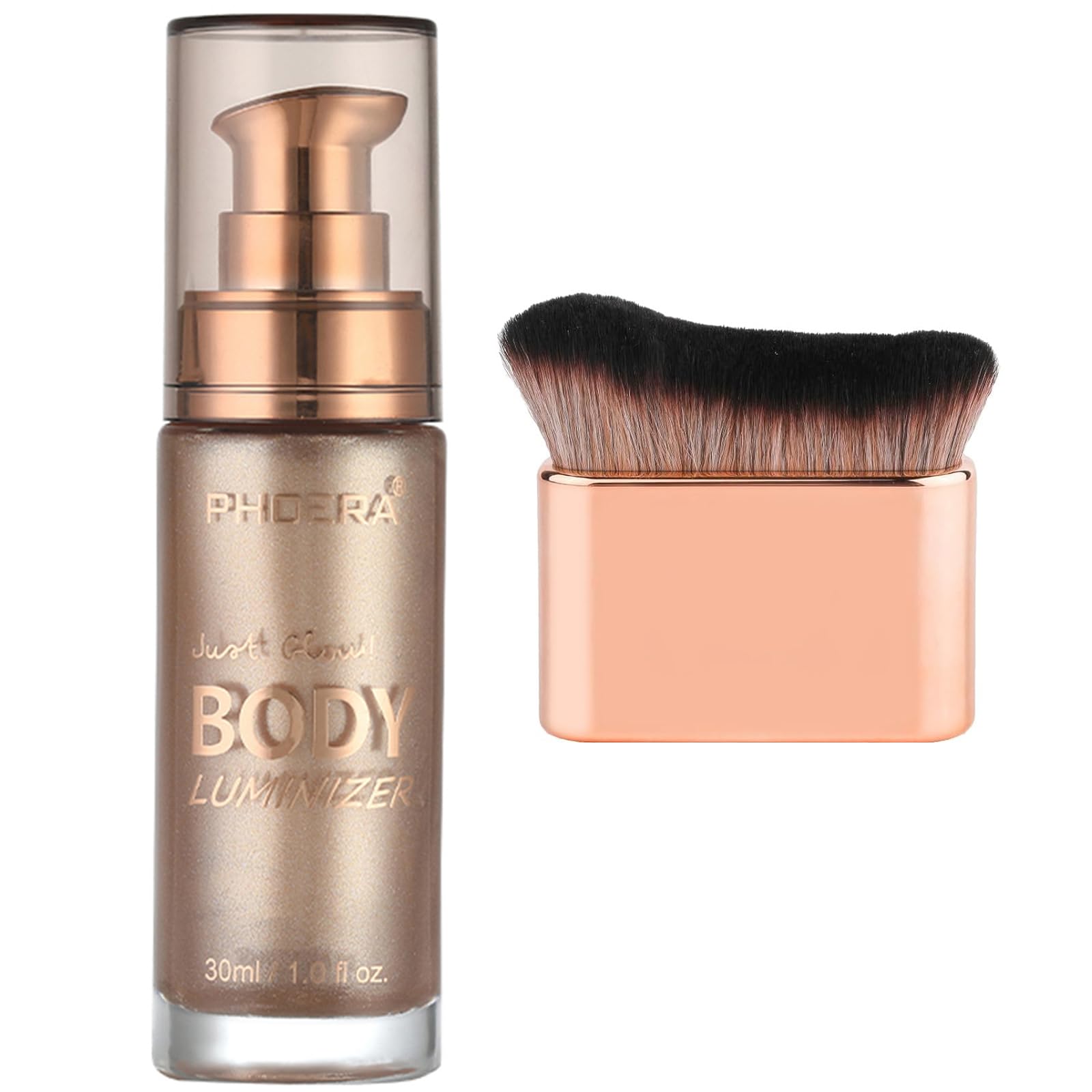 PHOERA Body Shimmer Oil, Body Bronzer Shimmer,Body Glow Shimmer Highlighter Luminizer Body Illuminator with Body Makup Bursh,Self Tanning Lotion,1oz/Jars (101 Rose Gold)