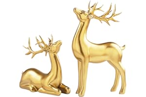 KIDHABE 2 Pcs Gold Reindeer Sculpture Set – Premium Resin Elk Figurines for Christmas Décor, Ideal for Living Room, Office, Bedroom, and Shelf Display, Festive Holiday Decoration for Christmas(Golden)