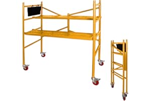 LEADALLWAY Scaffolding Platform 4 Foot High Mobile Baker Scaffolding 770 LBS Capacity with Locking Wheels, Yellow
