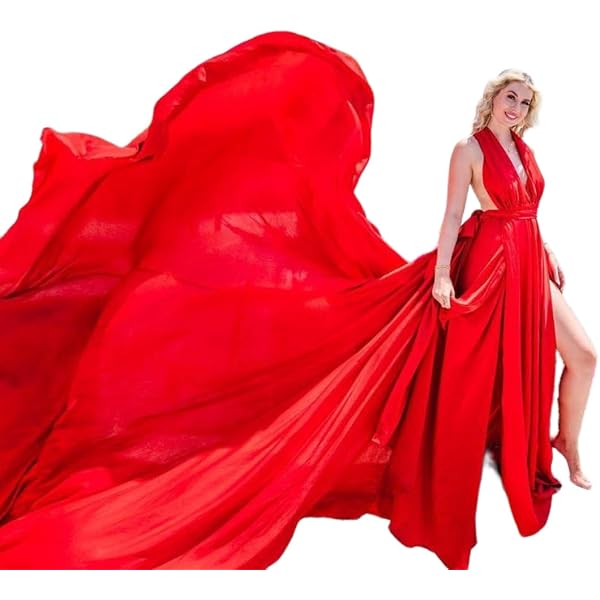 Amazon.com: Red Satin Flying Dress: Long Train Convertible Gown : Clothing,  Shoes & Jewelry