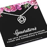 A Charmed Impression Three Generations Necklace • Best Grandma Gifts • 925 Sterling Silver • Grandmother, Father, Grandchild Gifts for Mothers Day Jewelry Birthday • 3 Connected Eternity Circles