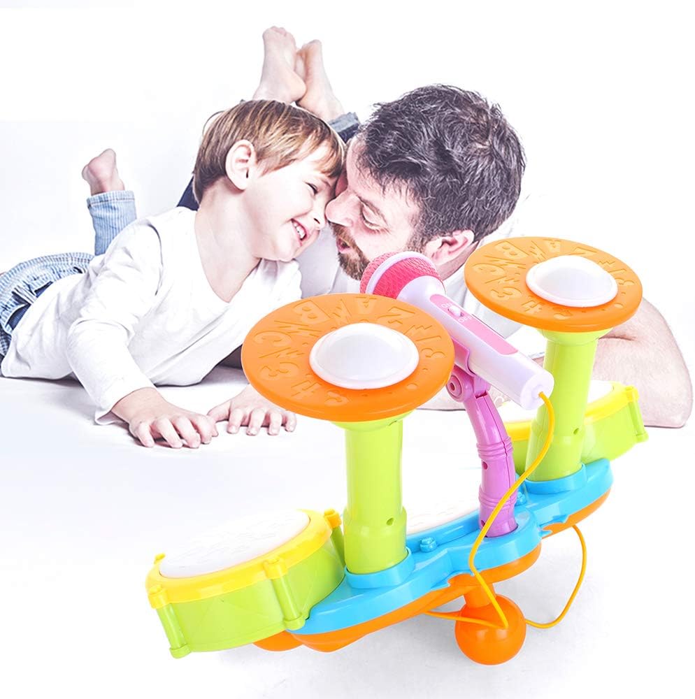 Cozybuy Kids Drum Set, Electronic Musical Instruments Toddlers Toys with 2 Drum Sticks, Beats Flash Light and Adjustable Microphone, Birthday Gift for 1-12 Years Old Boys and Girls: Toys & Games