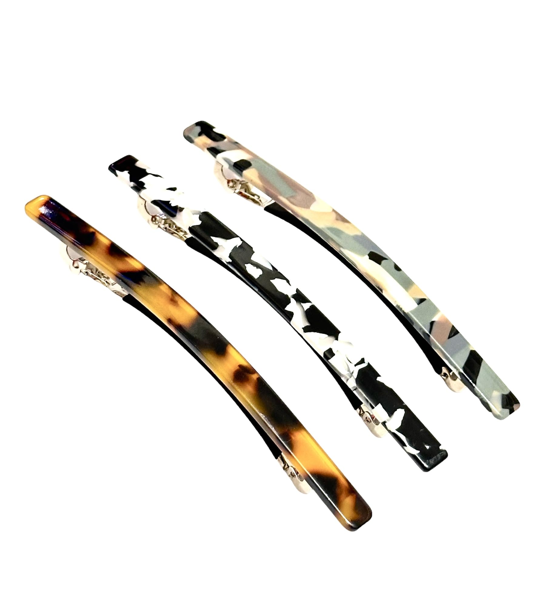 3pcs Long French Design Hair Barrette Clips Grips Slides Smooth Elegant Womens Girls Hair Clip Pins Accessories Length 11CM (Multicoloured)