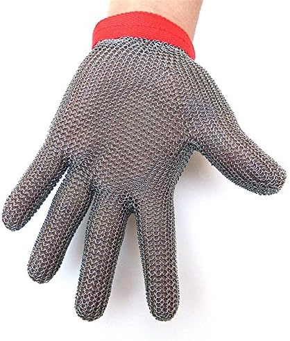304L Stainless Steel Cut Resistant Gloves with Secure-Grip Steel Chain Mail Mesh and Level 5 Cut Protection Kitchen Food Grade Gloves Kitchen Butcher Working Safety Glove 1 Pcs (M)