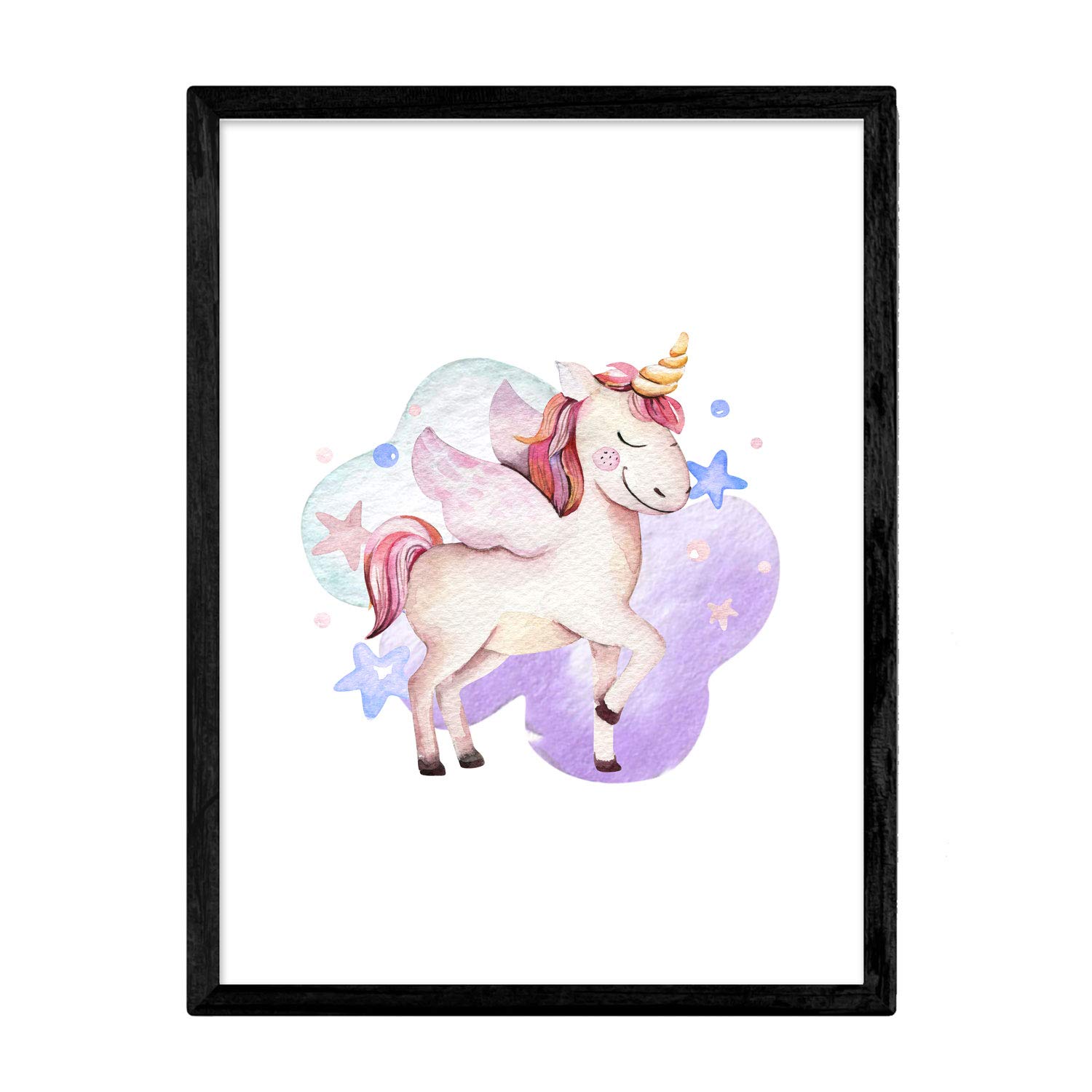 Nacnic Poster with illustration of animal. Sheet with children's animal pictures. unicorn with stars. A4 unframed