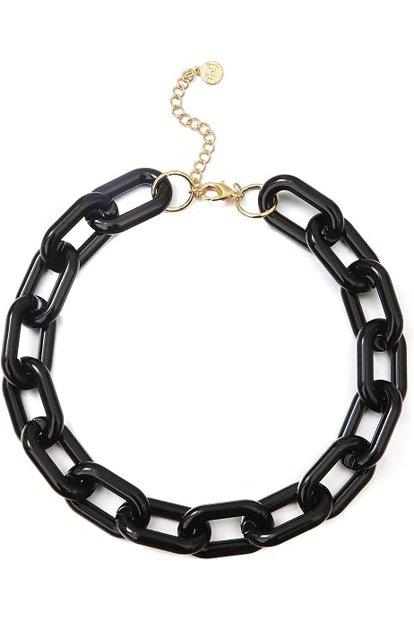 Boho Leopard Print Acrylic Resin Necklace – Chunky Tortoise Shell Chain Link Collar For Women | Punk Statement Jewelry