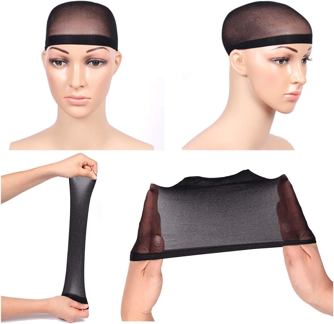 2 Pack Stocking Wig Cap 2 Pcs Per Pack Black Color