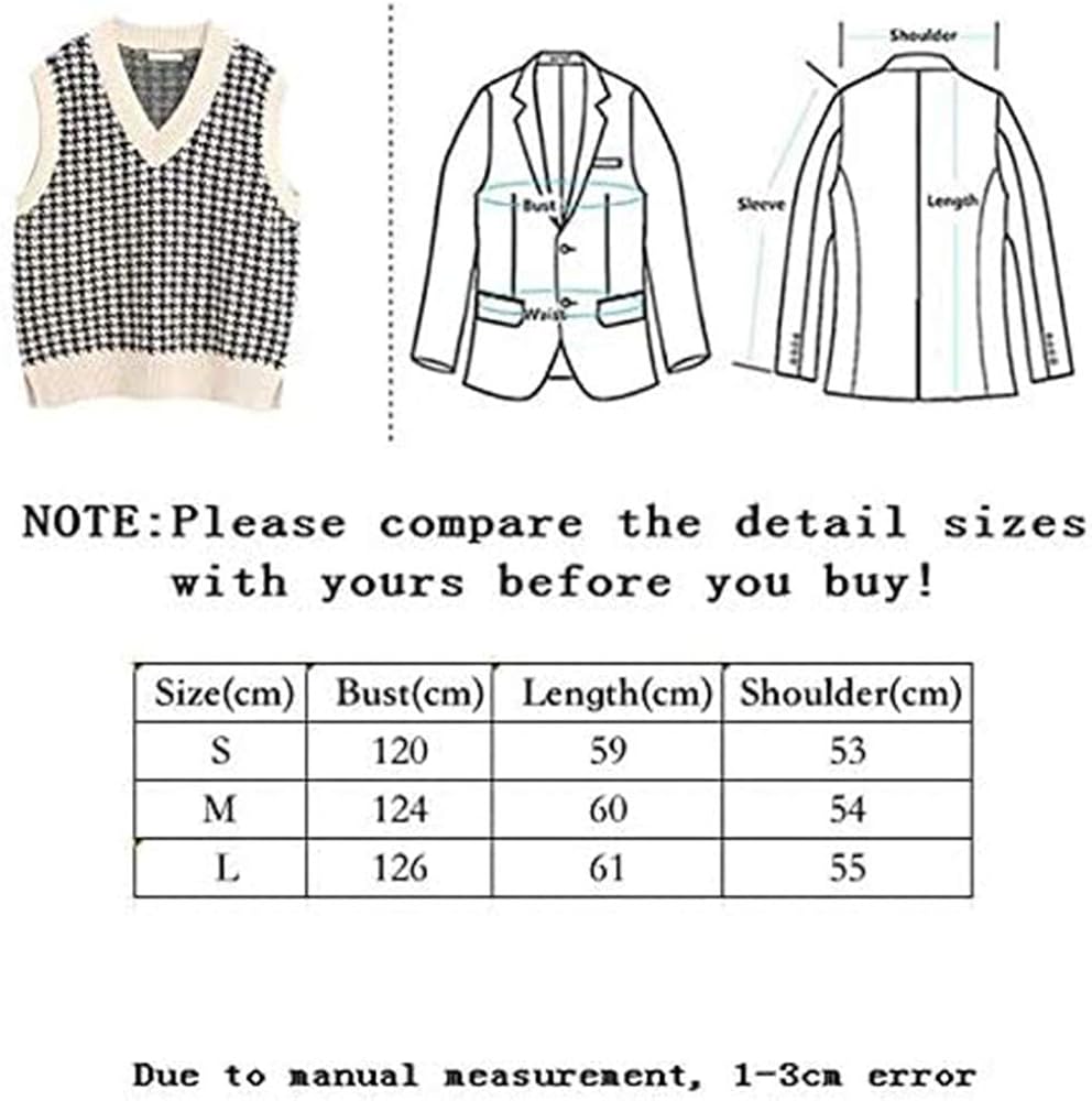 Jlihang Women Houndstooth Knitted Sweater Vest V Neck Casual Loose Oversized Vintage Pullover Tops (White) at  Women’s Clothing store