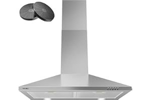 Hermitlux Range Hood 30 inch, Stainless Steel Wall Mount Vent Hoods for Kitchen with Charcoal Filter, Ducted/Ductless Convertible, 3 Speed Exhaust Fan, LED Light, Button Control