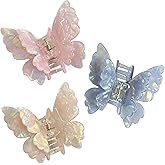 PandaPetals Butterfly Hair Clips 2.6 inch Medium Cute Hair Claw Clips for Women Girls Styling - 3 Pack (Blue + Yellow + Pink)