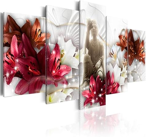 Sdhafhj Pintura De Lienzo Imprimir Modular 5 Panel Buda Flor Cartel