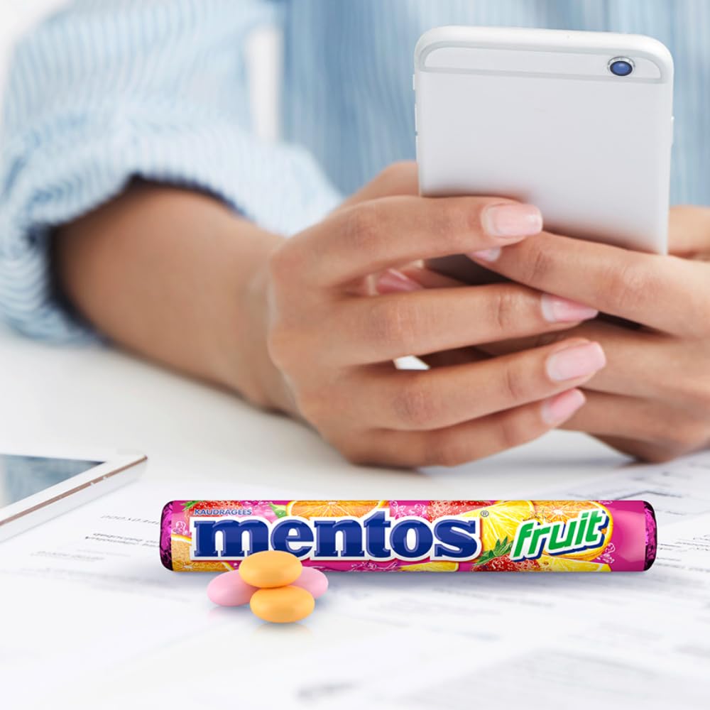 Mentos Fruit Dragees, Frucht-Bonbons mit Orange, Zitrone, Erdbeere, Kaubonbons mit fruchtigem Geschmack, Süßigkeiten Multipack (40 Rollen), vegan 3