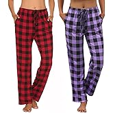 Ekouaer Womens 2 Pack Lounge Pants Comfy Pajama Pants Plaid Pajama Bottoms with Pockets Drawstring Pj Bottoms Pants