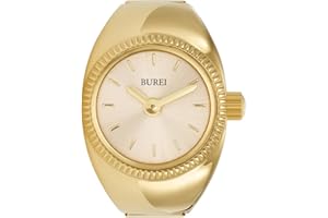 BUREI Women's Quartz Stainless Steel Two-Hand Ring Watch, Men Women Finger Watch with Elastic Strap