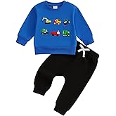 Kupretty Toddler Baby Boy Fall Winter Clothes Embroidery Trucks Sweatshirt Pullovers Pants Outfit Set 12 18 24 Months 2T 3T