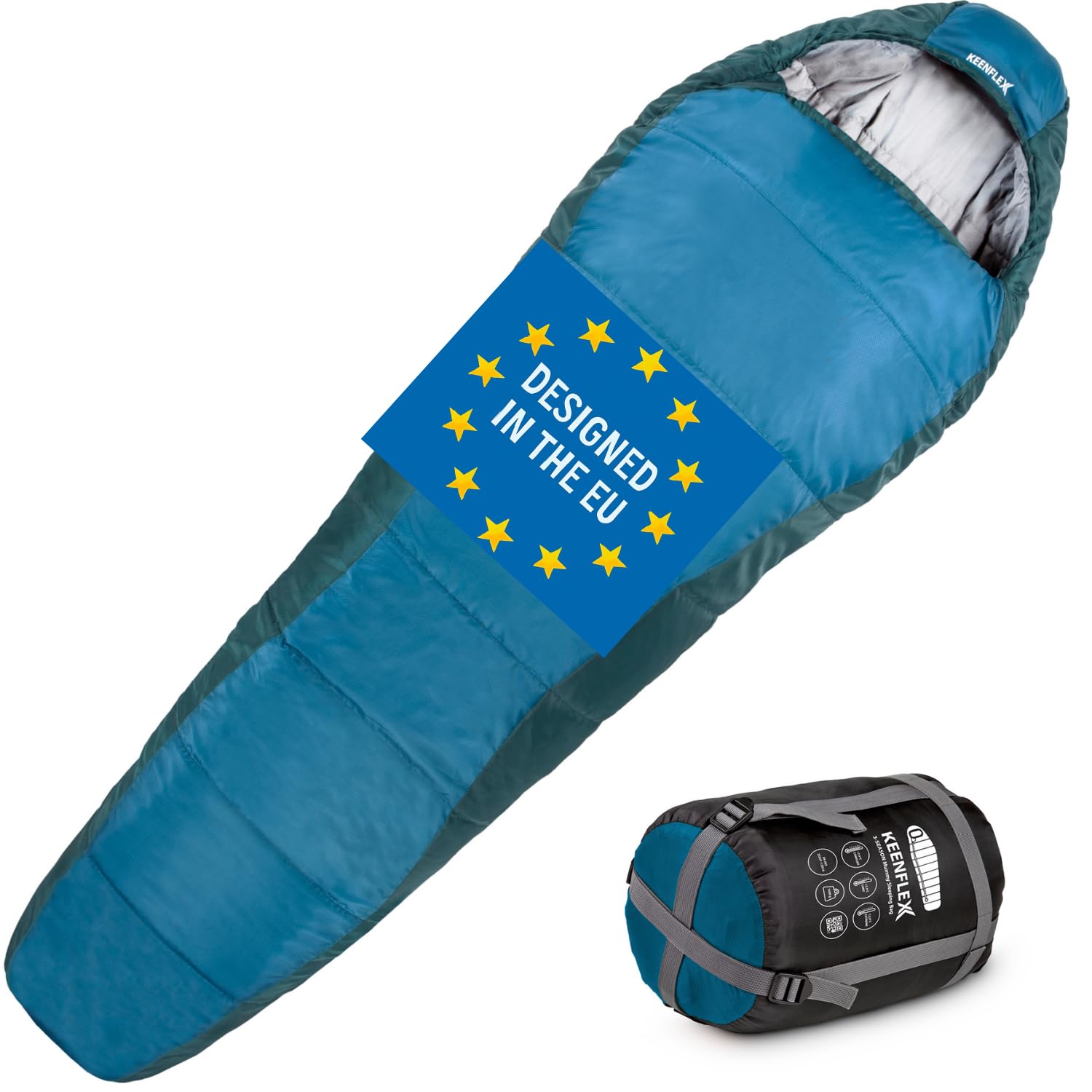 KEENFLEX Schlafsack Erwachsene - kleines packmaß - Sommerschlafsack 950g - 3 Jahreszeiten 1500g - Ultraleicht Mumienschlafsack für Trekking, Camping, Outdoor & Festivals
