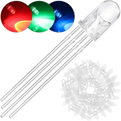 DAOKAI 100x 5mm RGB Common Cathode Tri-Color LED Diodes 4-Pin Transparent Round