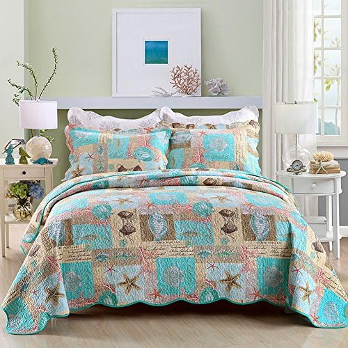 Travan 3-Piece Queen Quilt Sets with Shams Oversized Bedding Bedspread Coverlet Set, Ocean World Printed