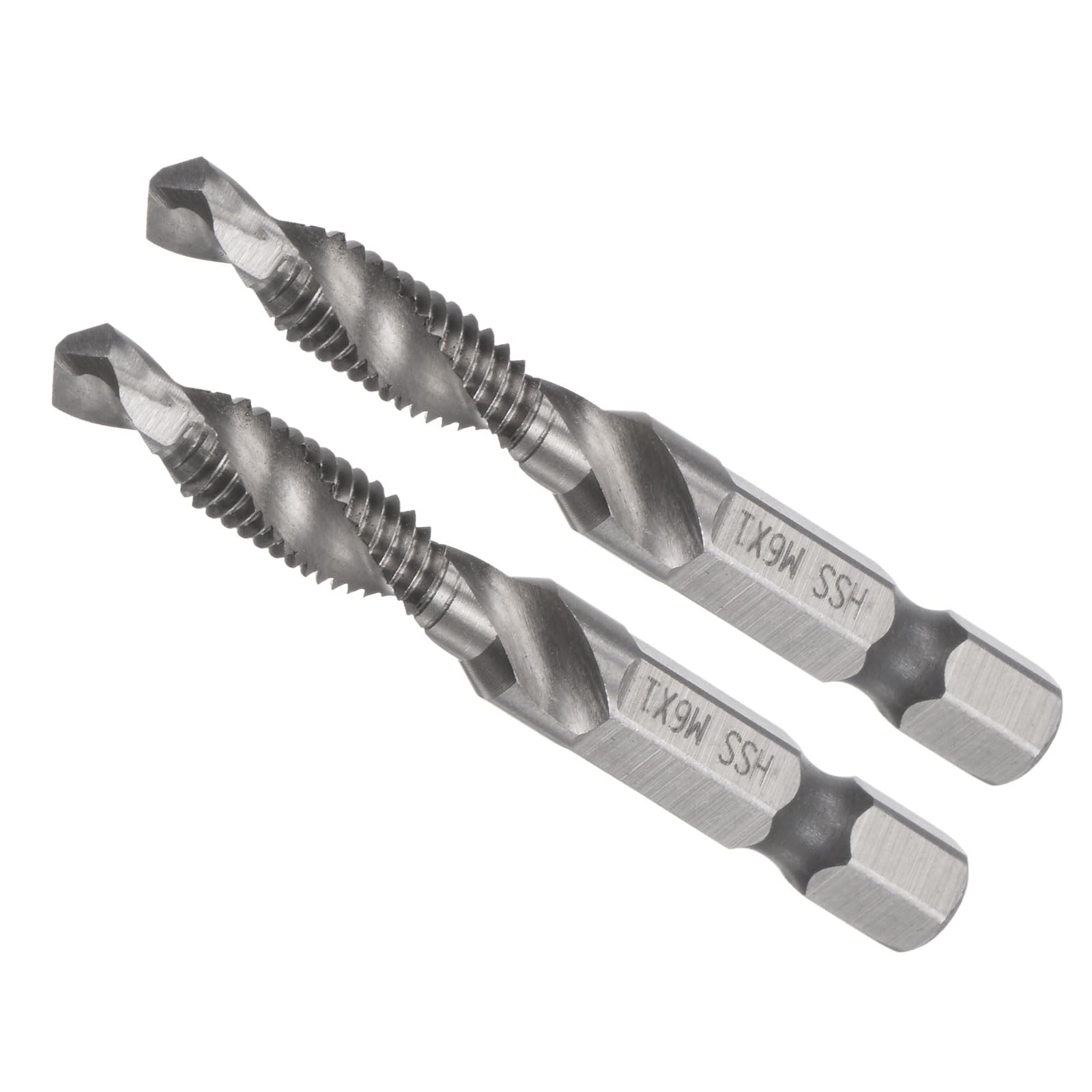 CoCud Combination Drill and Tap Bit, M6 x 1 Thread Size 1/4" Hex Shank, 4341 Uncoated High Speed Steel Tools - (Applications: for Aluminum Stainless Steel Plastic), 2-Pieces
