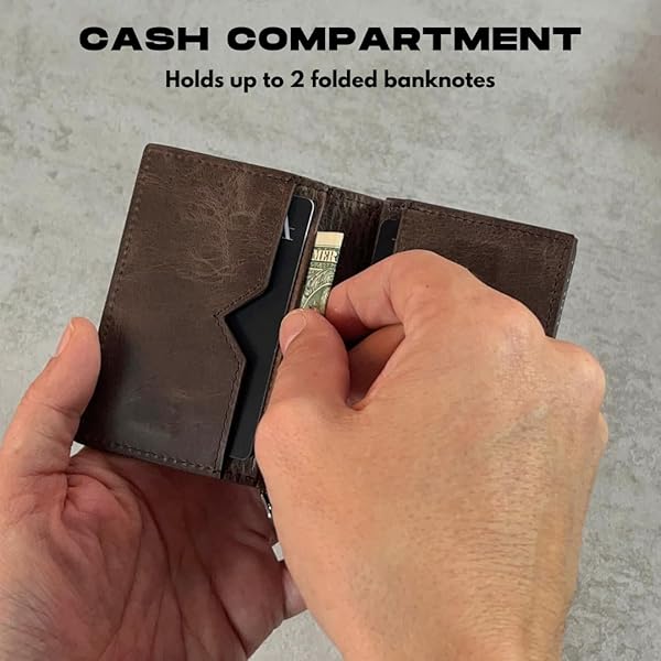 DEXUA MENS WALLET, GENIUNE LEATHER SLIM WALLET, RFID BLOCKING POP-UP CARD HOLDER, TOTAL 9 CARDS CAPACITY, CASH SLOT, MAGNETIC CLOSURE, GIFT READY