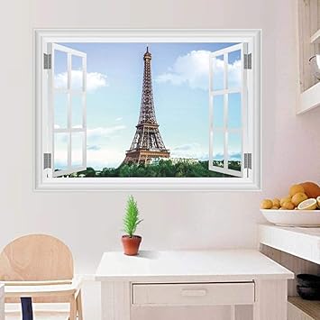 Paris Tower 3D Gefälschte Fenster Wandaufkleber, Wohnzimmer