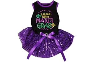 Petitebella Little Miss Mardi Gras Puppy Dog Dress (Black/Purple Sequins, X-Small)