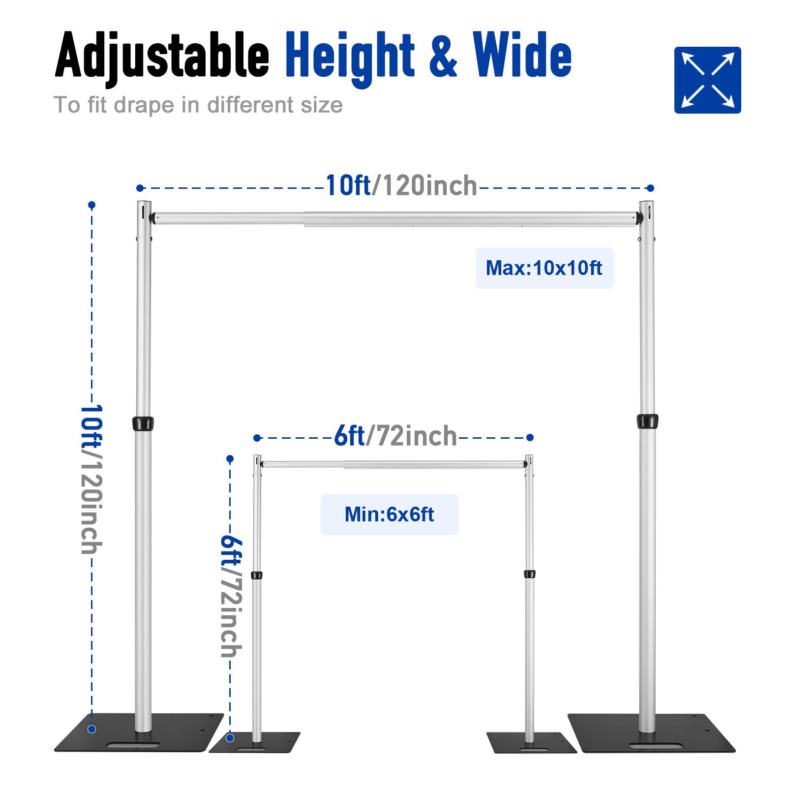 Hecis 10x10Ft Double Crossbar Pipe and Drape Stand, Heavy Duty Adjustable Backdrop Stand, Aluminium Flower Wall Backdrop for Event,Birthday Party and Wedding Decor