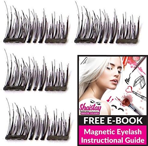 Shaistay Beautiful Reusable 3D Premium Magnetic Eyelashes with Double Magnets | No Glue | Thin Soft Fibers Providing Natural Appearance | Magnetic False Eyelashes | 1 Pair (4 Pieces)