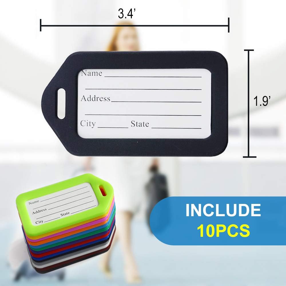 10 Pcs Luggage Tags, 3.4x1.9 Inches Plastic Luggage Identifiers with Lanyard, Name Tags Travel Accessories, Waterproof ID Tags Multi-Color Airplane Suitcase Labels: Office Products
