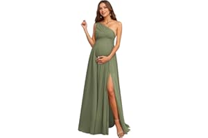 Smileven Women's Chiffon Maternity Dress for Photoshoot One Shoulder Baby Shower Guest Dress A-line Pregnancy Gowns