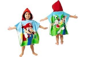Franco Super Mario Kids Beach/Pool/Bath/Camping Hooded Towel Poncho 24" X 22", Absorbent Cotton Cover up, (Official Nintendo Product), Large, Super Mario