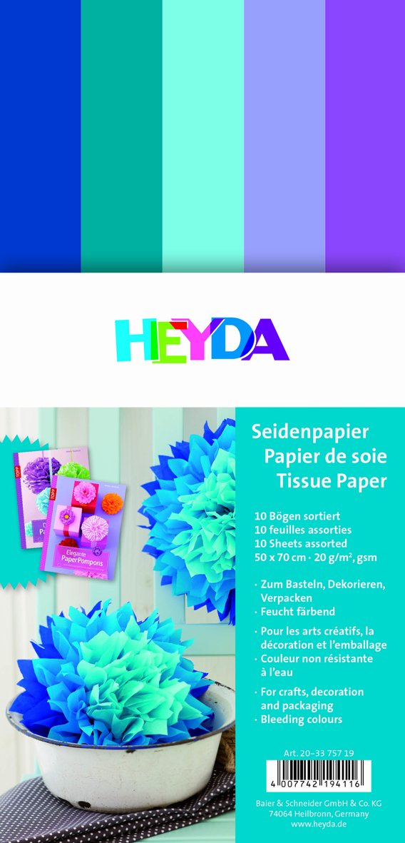 Baier Schneider &Tissue Paper 50 x 70 CM Blue / 5 Assorted Colors (10 Sheets)