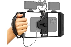 KIWIFOTOS Smartphone Video Rig with Wrist Strap,Phone Filmmaking Rig with 3 Cold Shoe Mounts,Phone Stabilizer Cage Tripod Mount for Videomaker,Compatible with 15 14 13 12 11 Pro Max,Galaxy S23 Ultra 23,Android