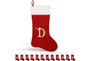Glimin 22 Inches Monogram Christmas Stocking with Letter Soft Velvet with White Plush Cuff Embroidered Initial Xmas Stockings for Christmas Holiday Fireplace Decoration Gifts (D Letter, Red)