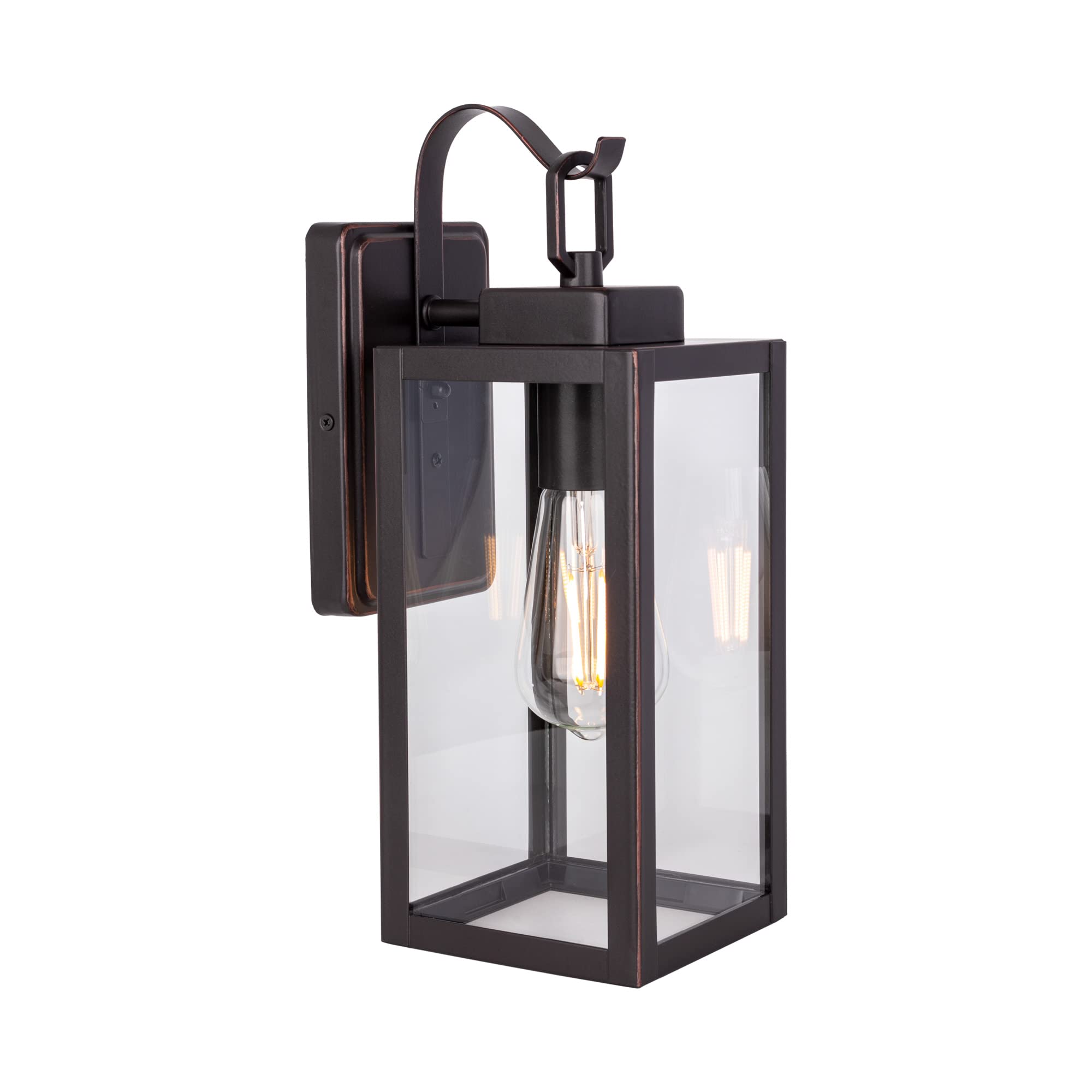 Photo 1 of -Path Outdoor Wall Lantern, Wall Sconce as Porch Lighting Fixture, E26 Medium Base Max 60W, Anti-Rust Metal with Glass Shade, Oil Rubbed Bronze Finish, 1-Pack