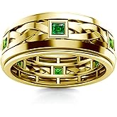 PYTALI Green Emerald Gold Ring for Men 10K 14K 18K Real Yellow Gold Eternity Band Ring Luxury Emerald Ring Green Gemstone Ring for Men Engagement Wedding Fathers Day Size 4 to 16