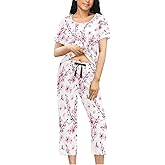 Peystean Women's Comfy Chic 2 Pcs Loungewear Set,Casual Sleepwear Short Sleeve Tops & Capri Pants PJs Set with Pockets S-XXL