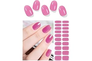 Wahrshei Semi Cured Gel Nail Strips | 20pcs Jelly Hot Pink Gel Nail Stickers UV | Semi Cured Gel Nail Wraps for Home Nails DIY