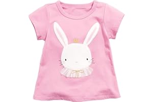 MUJOQE Toddler Girls Bunny T-Shirt Cotton Baby Short Sleeve Easter Shirts Soft Summer Tee Tops