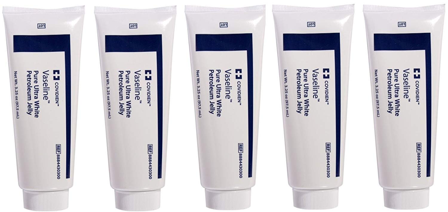 5 Pack Medical Grade Vaseline Pure Ultra White Petroleum Jelly, 3.25 oz (97.5 mL) Tubes ONLY by Kendall/Covidien : Beauty