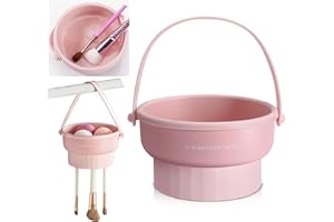 UPTOZOBLY 3 in 1 Brush Cleaning Mat with Brush Drying Holder, Silicone Makeup Brush Cleaner Mat Make Up Brush Cleaning Bowl Cosmetic Brush Washing Tool for Makeup Brush, Sponge, Powder Puff (Pink)