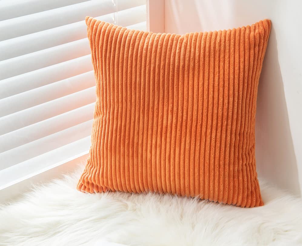 RKAAS HOME Pack of 4 Super Soft Decorative Luxurious Corduroy Square Cushion Cover for Living Room Sofa Couch Bed 50cm x 50cm 20x20 Inches (Pack of 4 - Orange)