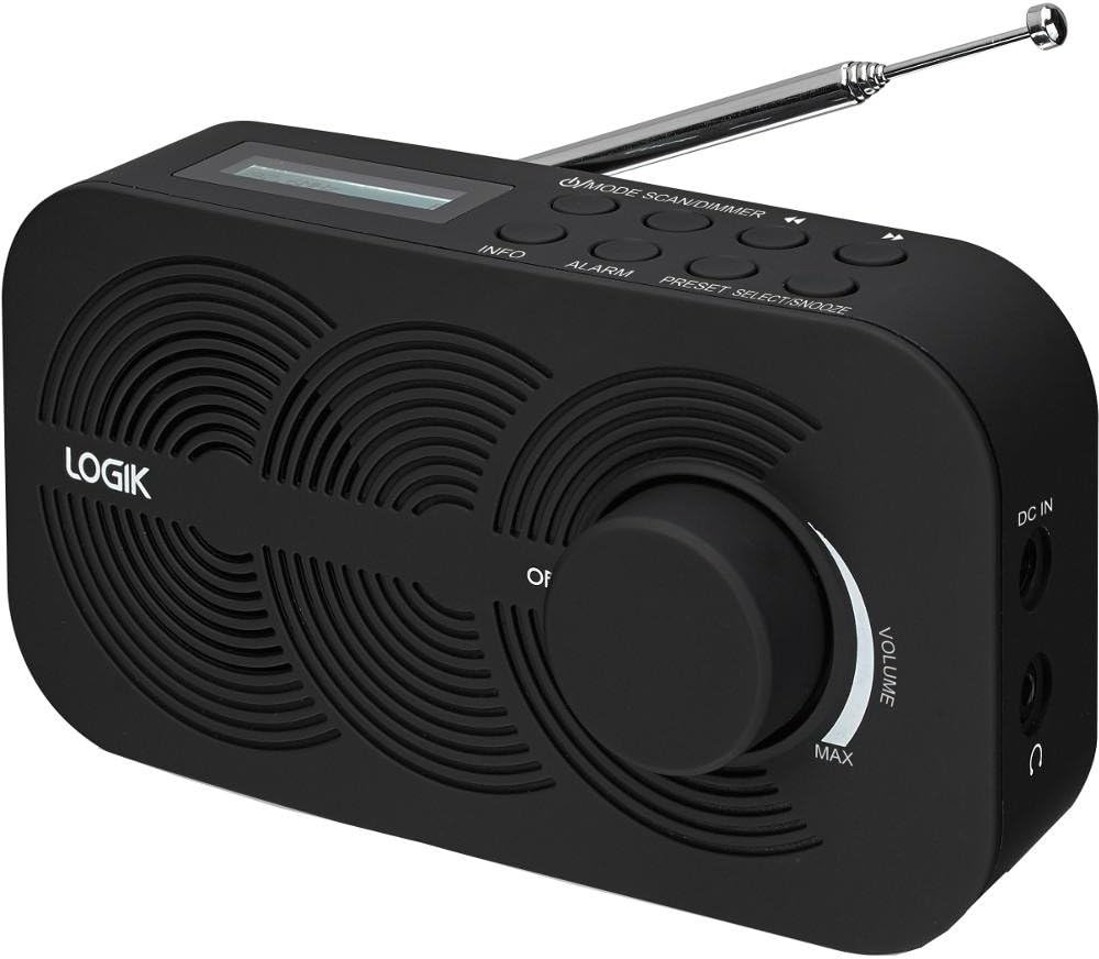 Logik Wooden Portable DAB+/FM Clock Radio Silver & Wood Alarm & snooze