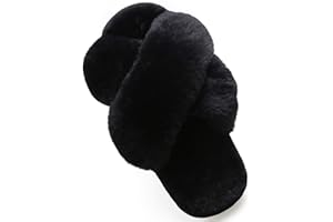 LightFun Girl's Fuzzy Fluffy Furry Slippers Fur Flip Flop Open Toe Slippers Cross Band Shoes Slides for Girls House Home Indoor Outdoor
