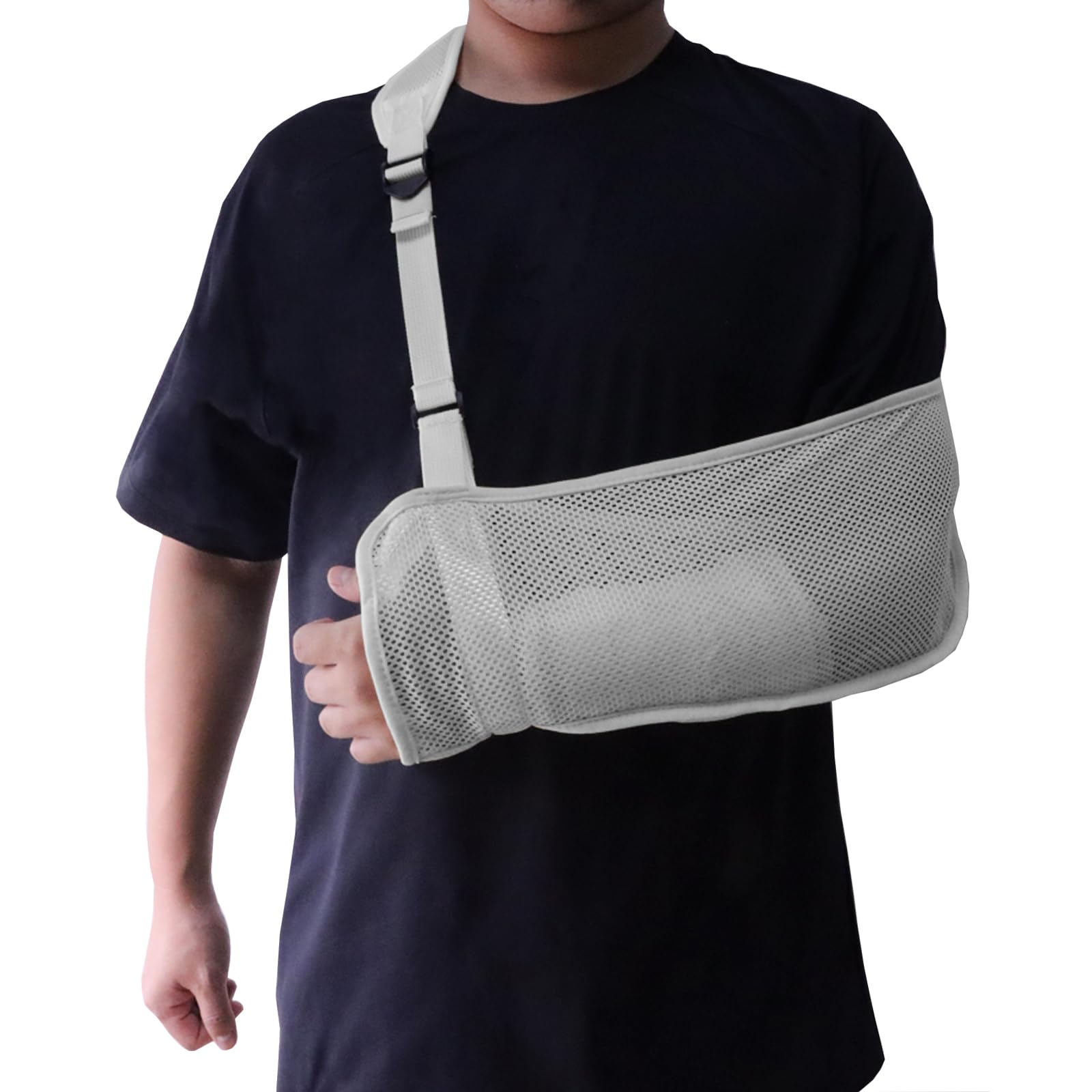 yeloumiss Mesh Arm Sling Lightweight Breathable Shoulder Immobiliser Support Adjustable Arm Sling Support Strap with Foam Neck Pad for Unisex Right Left for Wrist Hand Elbow Arm Injured (Gray)