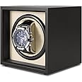 JQUEEN Automatic Single Watch Winder, Type-C Powered Vertical Winding Quiet Motor Stackable Watch Winders, Frosted Black Shell Watch Display Box Mechanical Watch Rotating Organizer