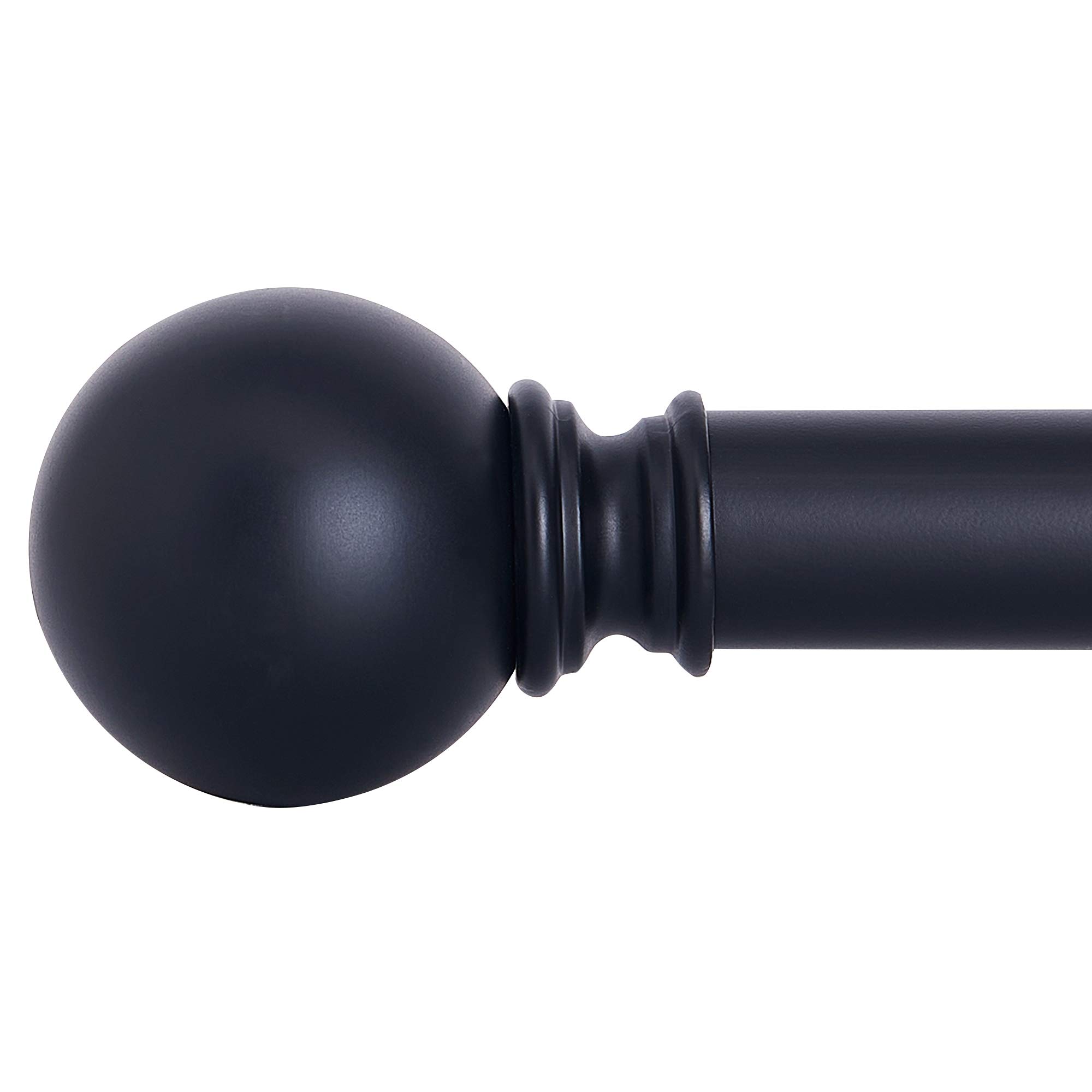 NICETOWN Drapery Curtain Rod Set with Classic Round Finials/Ball Caps, 1 1/8 inch Diameter Adjustable Length 72 to 144" Length, Matte Black Image